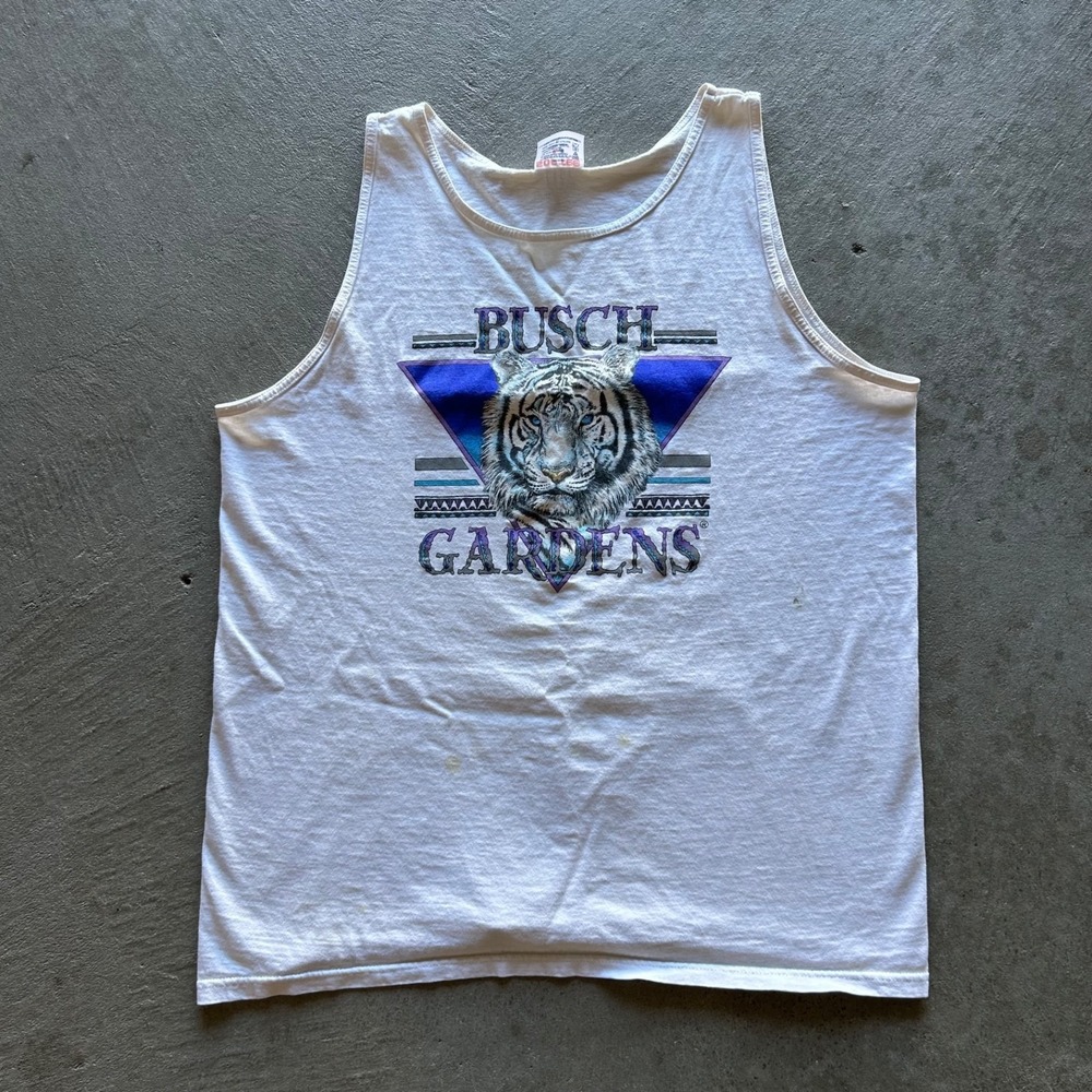 Vintage 90s Busch Gardens Shirt Size Large White Tank Top White Tiger Animal